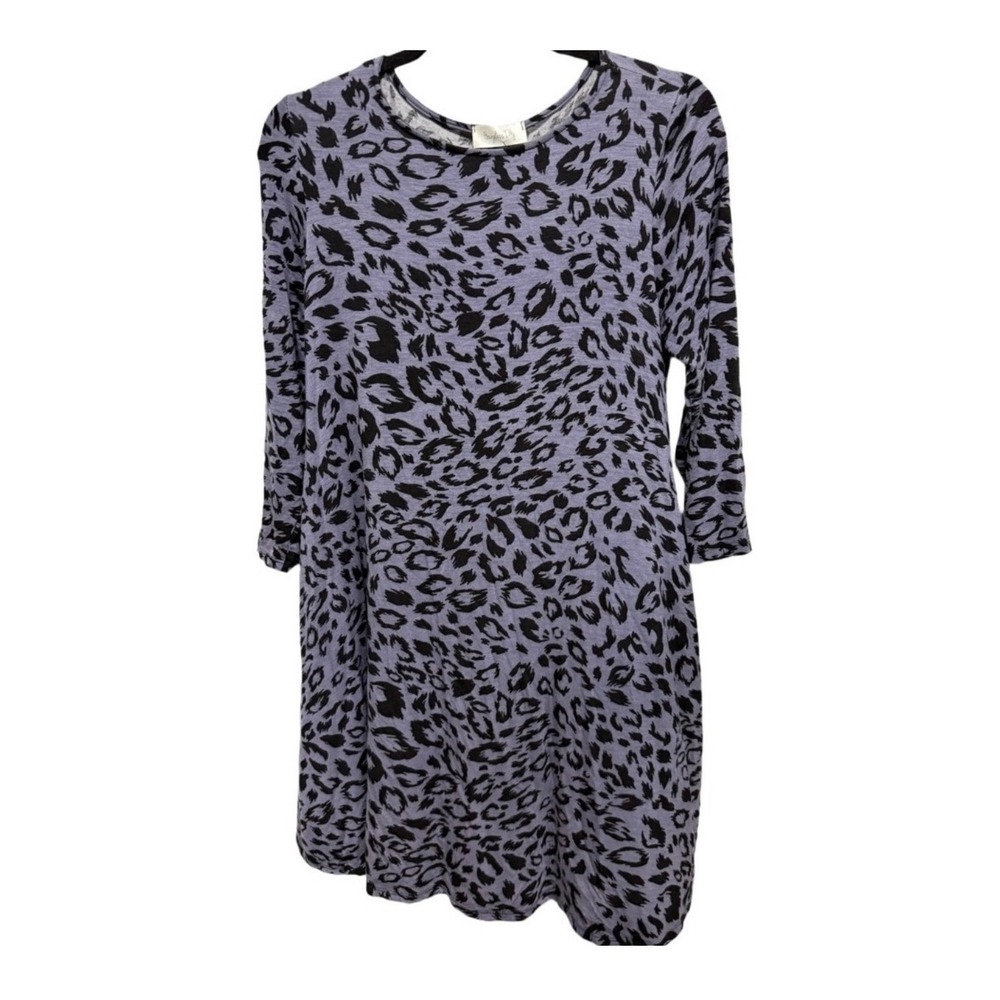 Hourglass Lilly Gray Leopard Print Swing Dress M/L 3/4 Sleeve Animal Print NWT